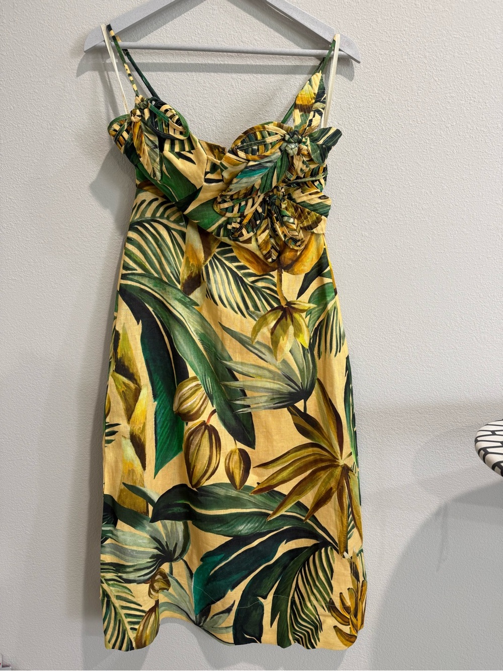 Farm Rio Tropical Leaf Print Yellow & Green Dress